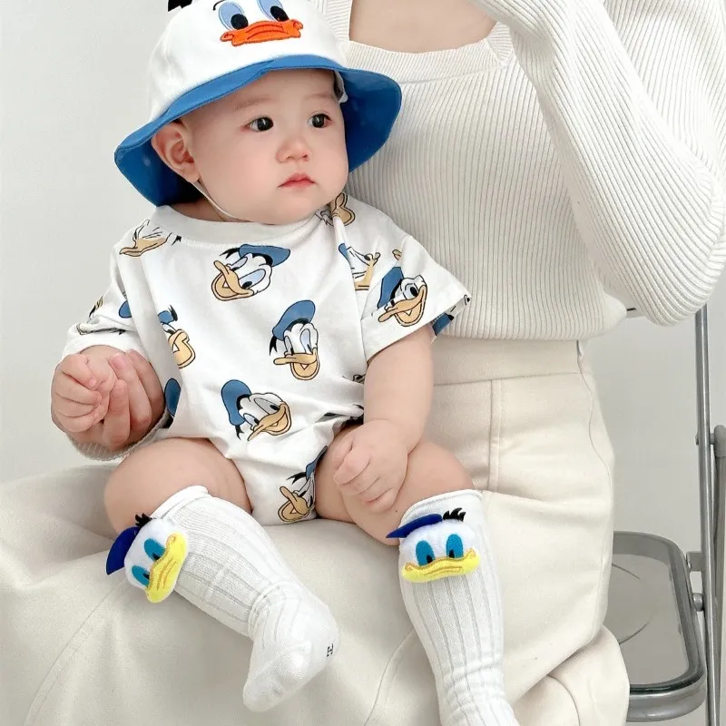 Donald Duck Bodysuits One-Pieces Baby Clothes 0-2 Years Old Cartoon Style Loose Wrap Ass Crawling Suit K594-1