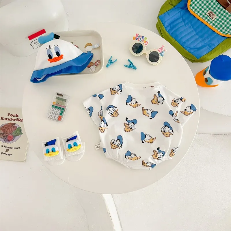 Donald Duck Bodysuits One-Pieces Baby Clothes 0-2 Years Old Cartoon Style Loose Wrap Ass Crawling Suit K594-1