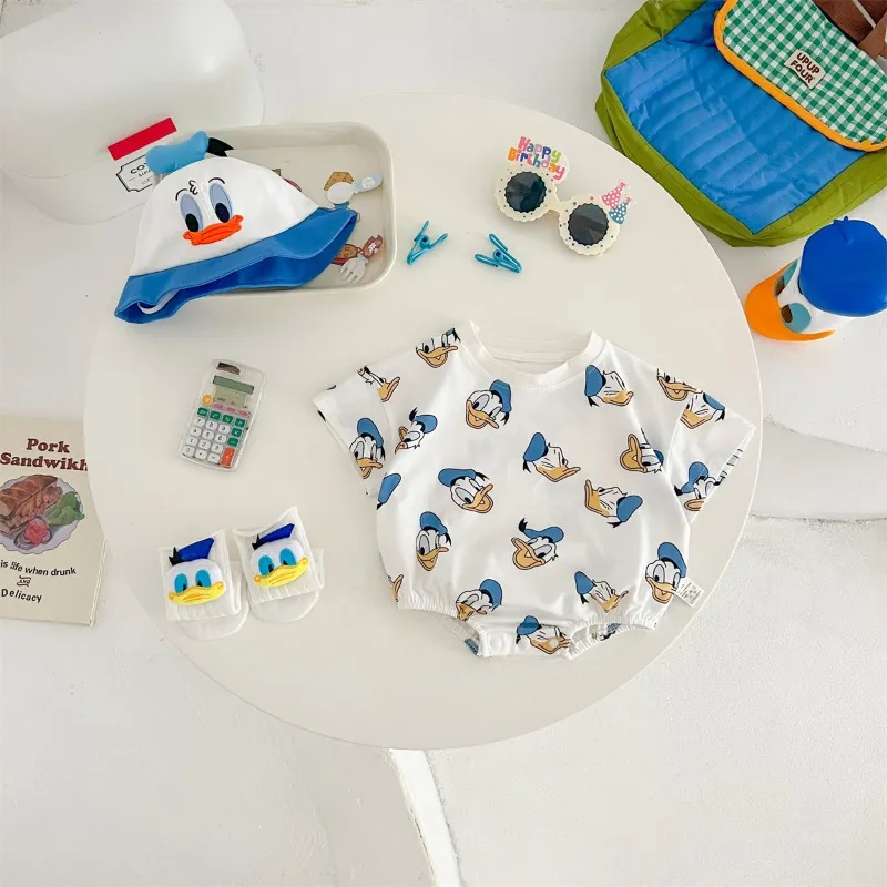 Donald Duck Bodysuits One-Pieces Baby Clothes 0-2 Years Old Cartoon Style Loose Wrap Ass Crawling Suit K594-1