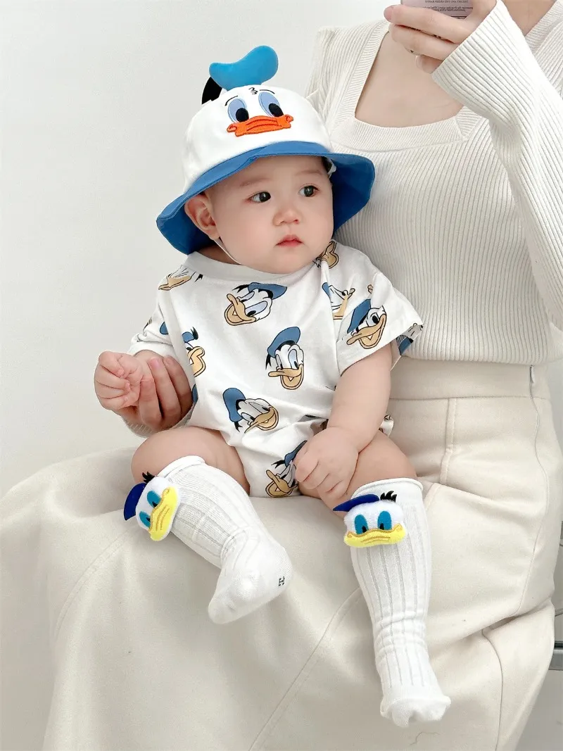 Donald Duck Bodysuits One-Pieces Baby Clothes 0-2 Years Old Cartoon Style Loose Wrap Ass Crawling Suit K594-1