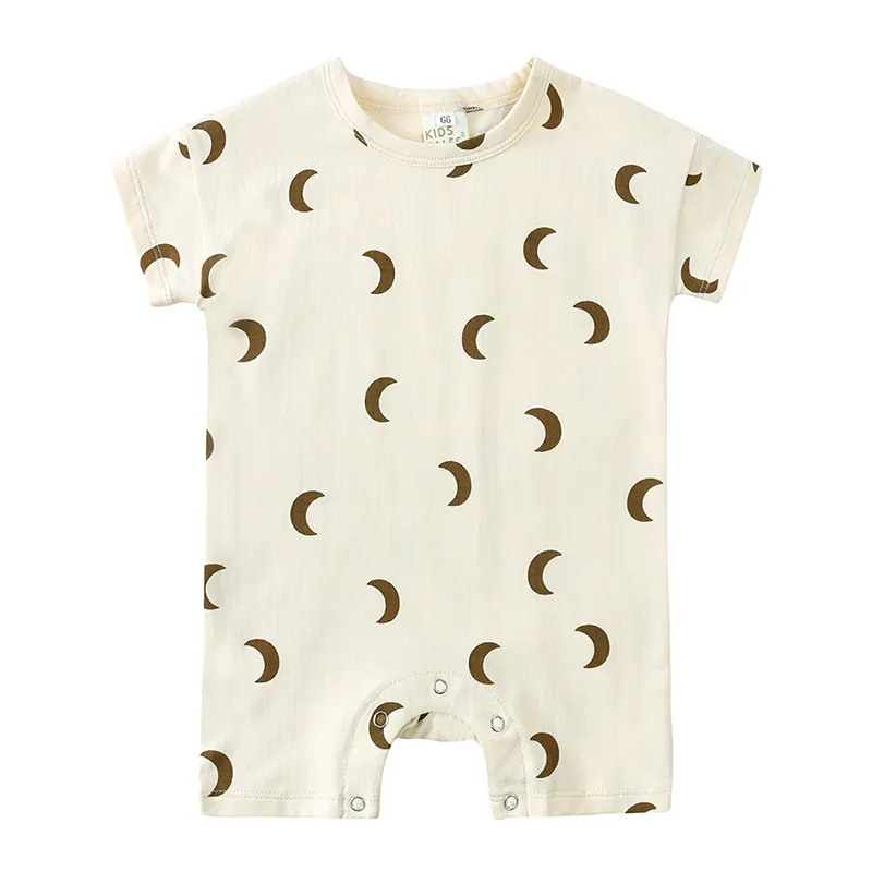 Summer Short Sleeved Baby Rompers 0-2Y Striped Onesies for Newborn Baby Boy Infant Girl Moon Printed Jumpsuit Baby Clothing