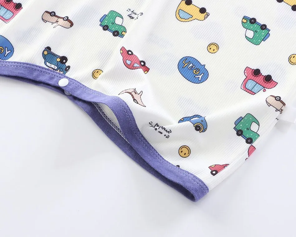 Infant Summer Romper Thin Ice Silk Cartoon Printed Soft Gentle Skin Unisex Kids Anti Kick Sleepwear for Air Conditioned Comfort