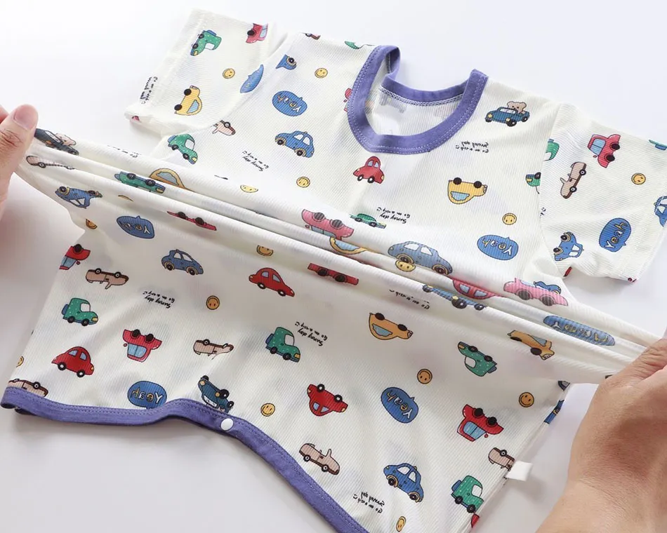 Infant Summer Romper Thin Ice Silk Cartoon Printed Soft Gentle Skin Unisex Kids Anti Kick Sleepwear for Air Conditioned Comfort