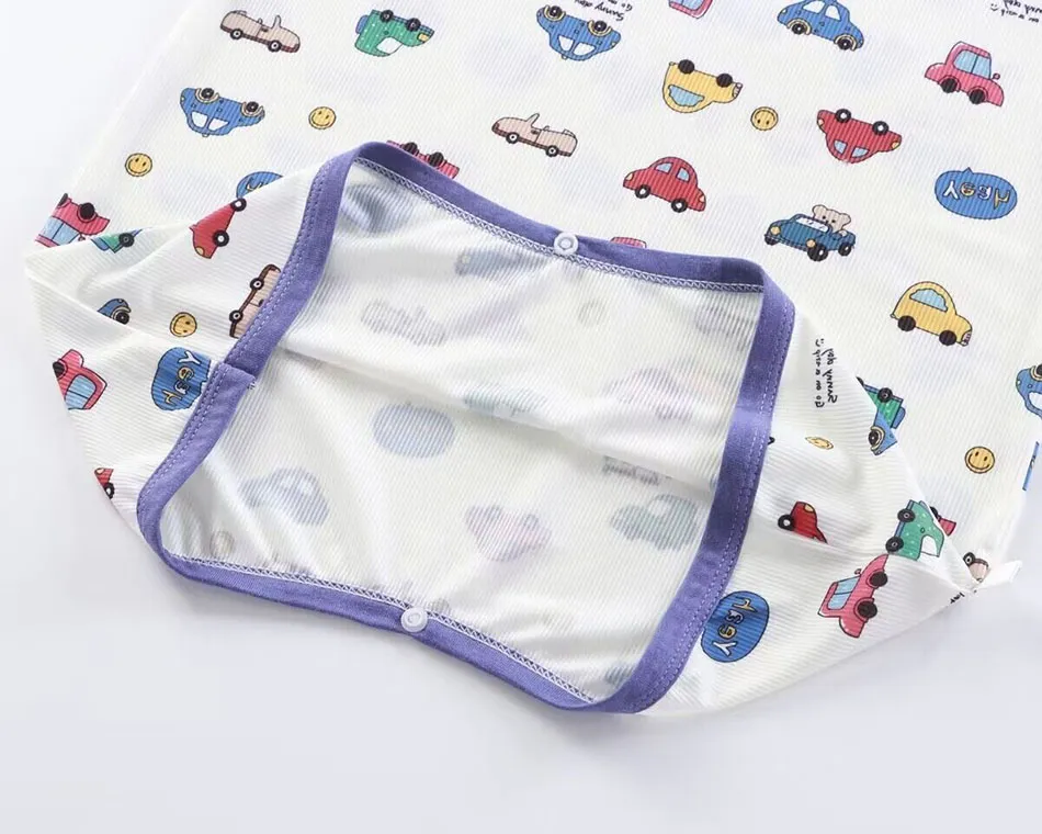Infant Summer Romper Thin Ice Silk Cartoon Printed Soft Gentle Skin Unisex Kids Anti Kick Sleepwear for Air Conditioned Comfort