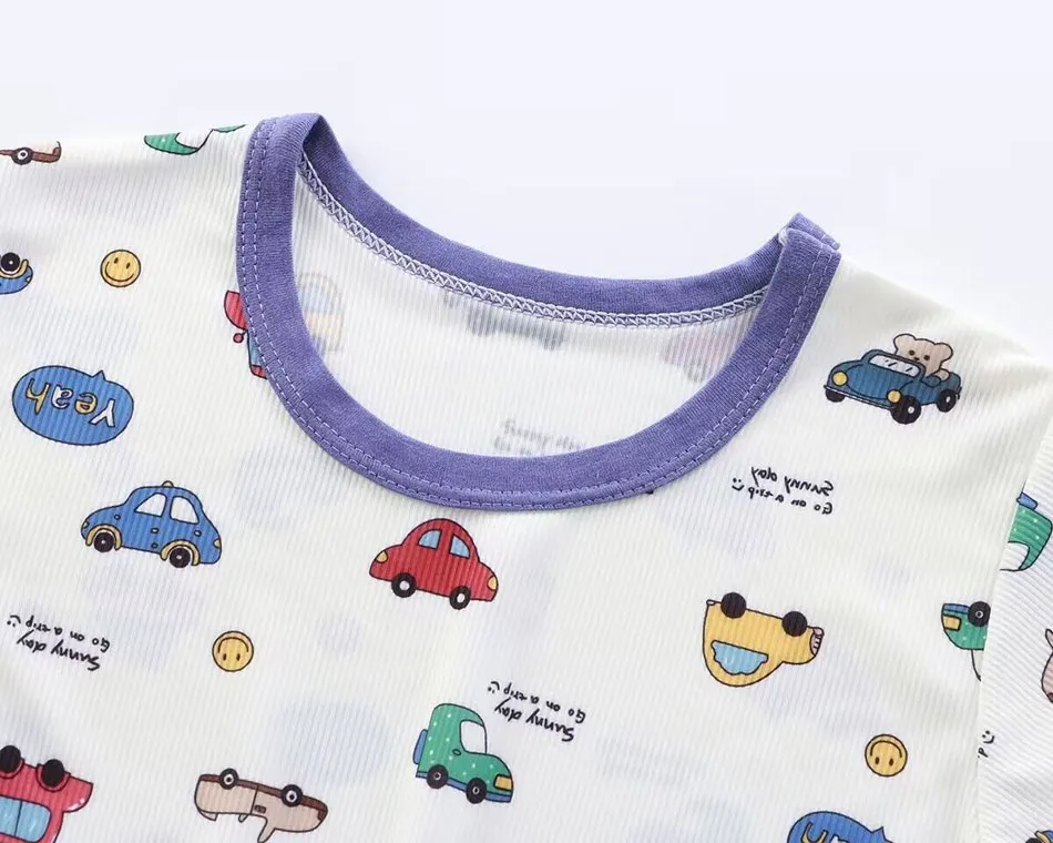 Infant Summer Romper Thin Ice Silk Cartoon Printed Soft Gentle Skin Unisex Kids Anti Kick Sleepwear for Air Conditioned Comfort