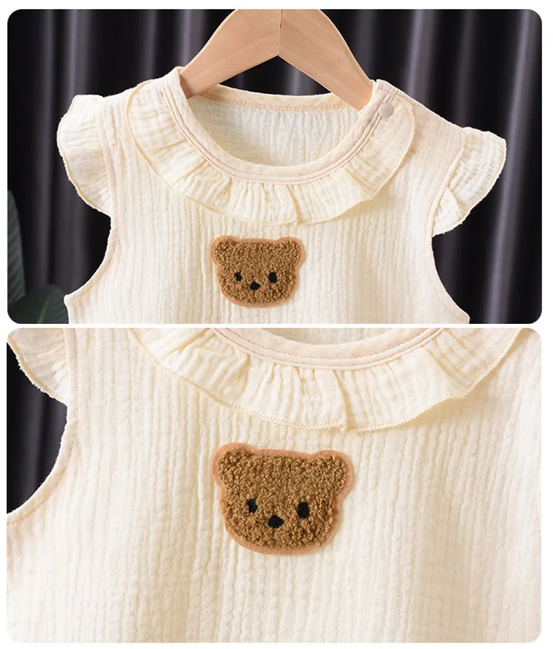 Muslin Summer Baby Romper Hat Set 2Pcs Bear Cotton Newborn Jumpsuit for Boys Girls Clothes Toddler Onesie Infant Outfit Suit