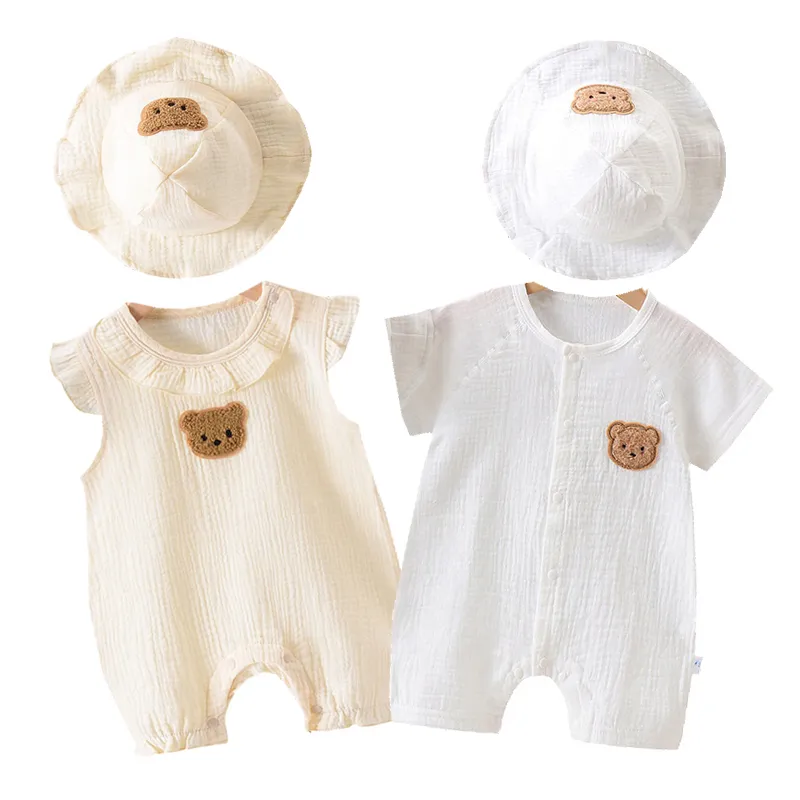 Muslin Summer Baby Romper Hat Set
