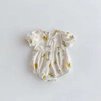 Pastoral Girls Baby Embroidered Floral Romper Short Sleeved Sunflower Infant Jumpsuit Toddler Newborn One Piece Baby Clothing