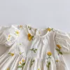 Pastoral Girls Baby Embroidered Floral Romper Short Sleeved Sunflower Infant Jumpsuit Toddler Newborn One Piece Baby Clothing