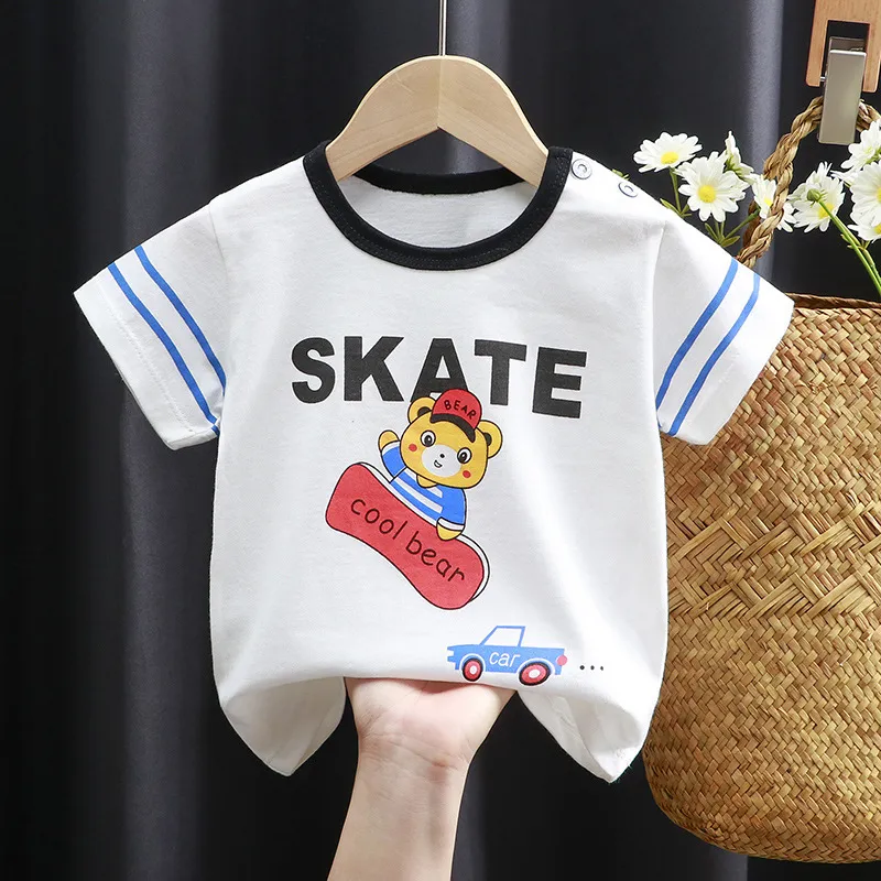 2025 Baby Tops T-shirt Bear Infant Boys and Girls Tee Children's Fashion Animal for babies Striped Newborn Baby summer clothes