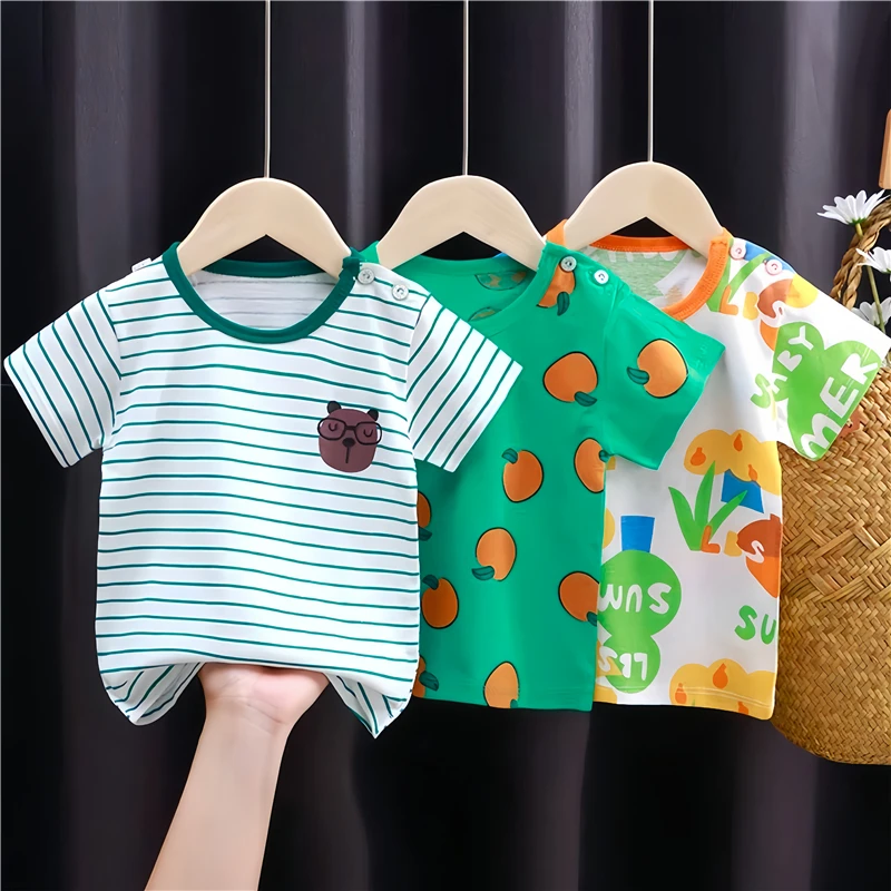 2025 Baby Tops T-shirt Bear Infant Boys and Girls Tee Children's Fashion Animal for babies Striped Newborn Baby summer clothes