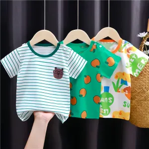 2025 Baby Tops T-shirt Bear Infant Boys and Girls Tee Children's Fashion Animal for babies Striped Newborn Baby summer clothes