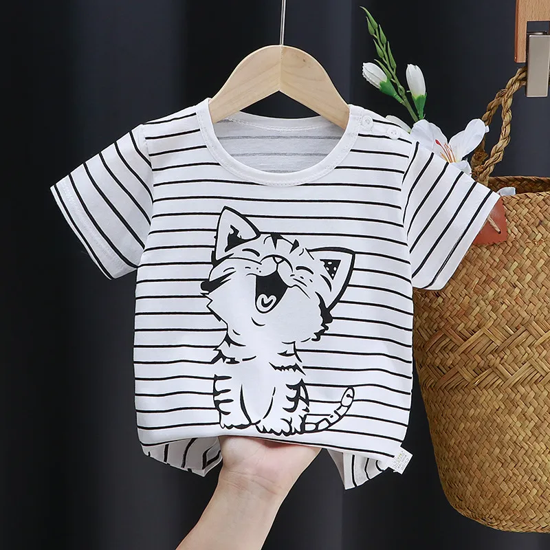 2025 Baby Tops T-shirt Bear Infant Boys and Girls Tee Children's Fashion Animal for babies Striped Newborn Baby summer clothes