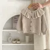 INS Spring and Autumn Infants' 0-3 Year Old Girl Baby Fashion Ruffle Collar Knitted Coat Small Cardigan Sweater Top