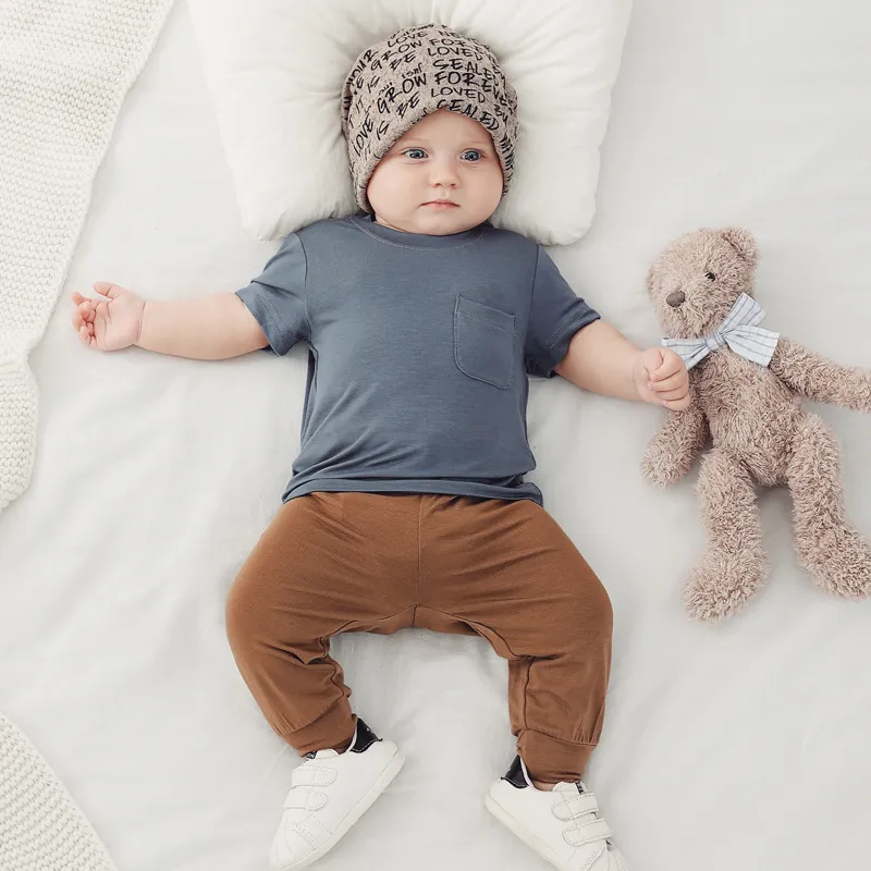 Customizing Add Your Logo Baby Boys Girls T-Shirts Newborn Bamboo Fiber Tee Tops with Pocket Toddler Summer Children Clothing