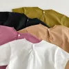 Infant Baby Boys Girls T-shirt Summer Thin Newborn Vintage Toddler Solid T Shirt Cotton Short Sleeve Ruffles Tops Baby Clothes