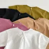 Infant Baby Boys Girls T-shirt Summer Thin Newborn Vintage Toddler Solid T Shirt Cotton Short Sleeve Ruffles Tops Baby Clothes