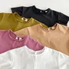 Infant Baby Boys Girls T-shirt Summer Thin Newborn Vintage Toddler Solid T Shirt Cotton Short Sleeve Ruffles Tops Baby Clothes