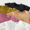 Infant Baby Boys Girls T-shirt Summer Thin Newborn Vintage Toddler Solid T Shirt Cotton Short Sleeve Ruffles Tops Baby Clothes
