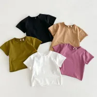 Infant Baby Boys Girls T-shirt Summer Thin Newborn Vintage Toddler Solid T Shirt Cotton Short Sleeve Ruffles Tops Baby Clothes