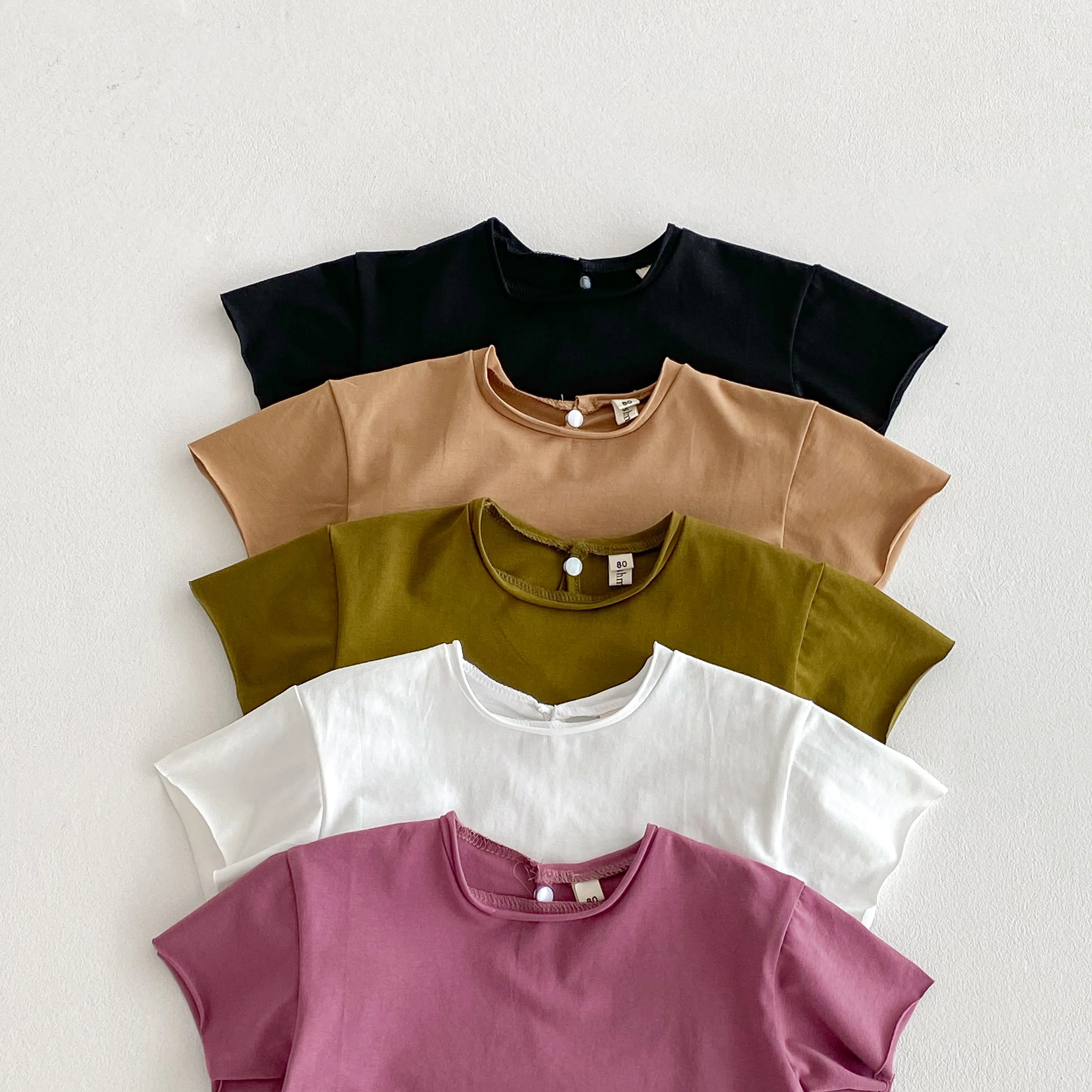 Infant Baby Boys Girls T-shirt Summer Thin Newborn Vintage Toddler Solid T Shirt Cotton Short Sleeve Ruffles Tops Baby Clothes