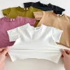Infant Baby Boys Girls T-shirt Summer Thin Newborn Vintage Toddler Solid T Shirt Cotton Short Sleeve Ruffles Tops Baby Clothes