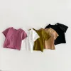 Infant Baby Boys Girls T-shirt Summer Thin Newborn Vintage Toddler Solid T Shirt Cotton Short Sleeve Ruffles Tops Baby Clothes
