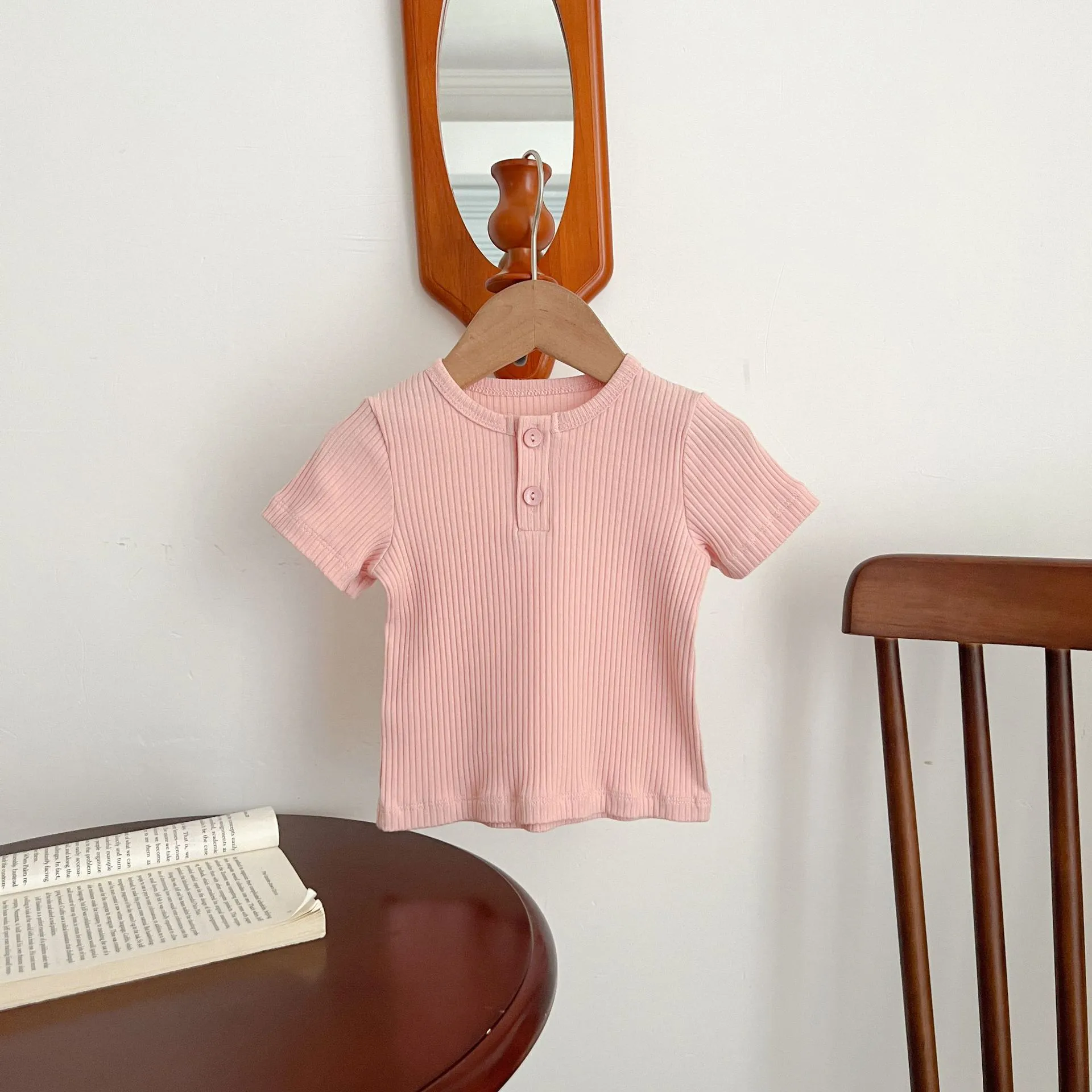 Summer Newborn Infant Baby Boy Girls Fallow Solid Color T-Shirt Round Neck Muslin Candy Color Kids Fashion Baby Clothing