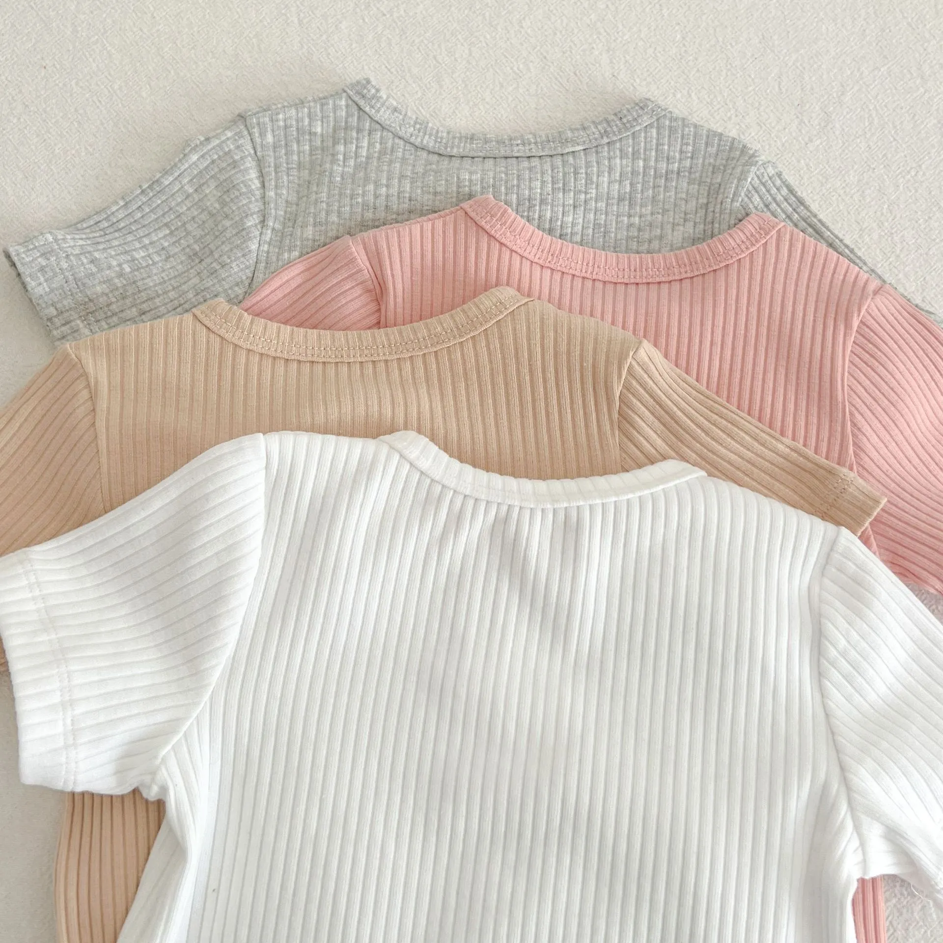 Summer Newborn Infant Baby Boy Girls Fallow Solid Color T-Shirt Round Neck Muslin Candy Color Kids Fashion Baby Clothing