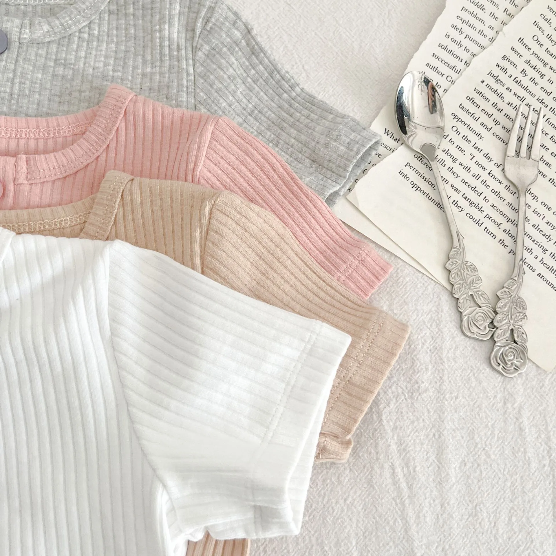 Summer Newborn Infant Baby Boy Girls Fallow Solid Color T-Shirt Round Neck Muslin Candy Color Kids Fashion Baby Clothing