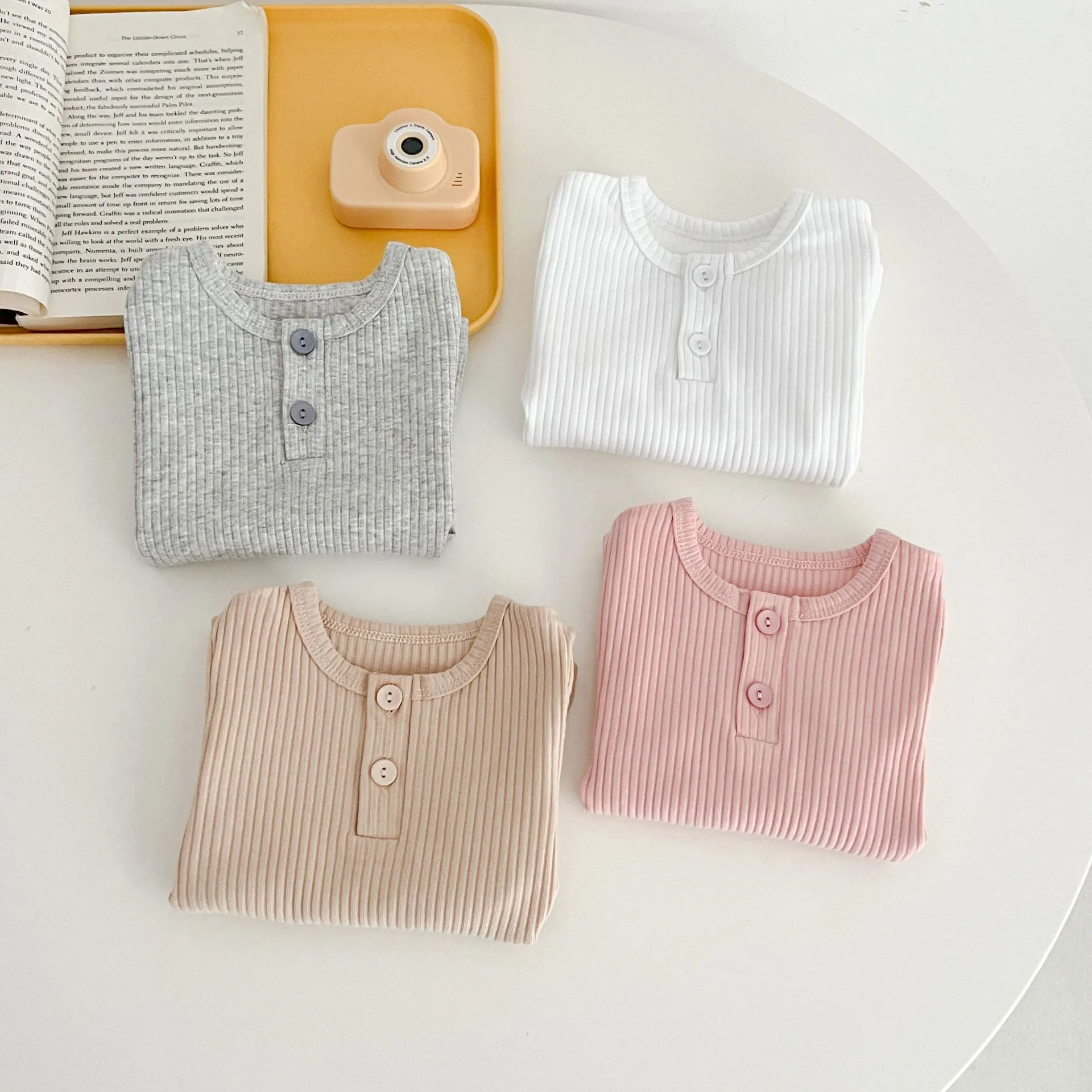 Summer Newborn Infant Baby Boy Girls Fallow Solid Color T-Shirt Round Neck Muslin Candy Color Kids Fashion Baby Clothing