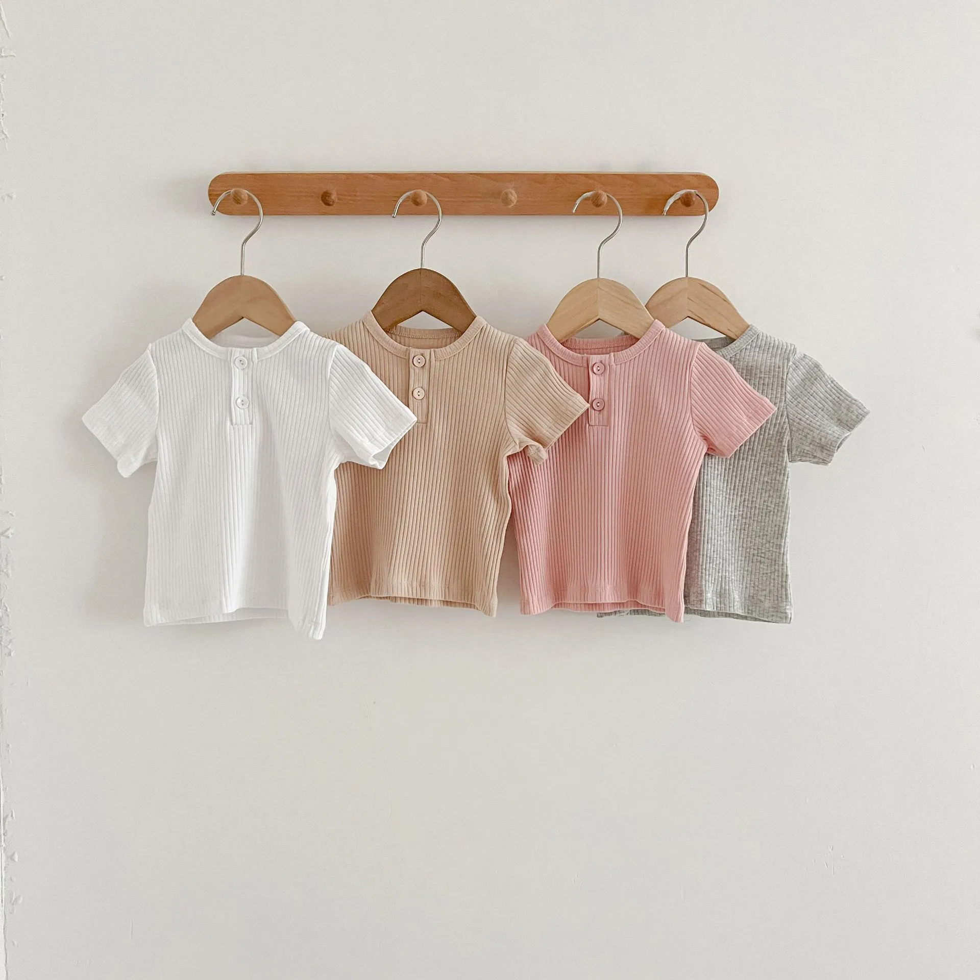 Summer Newborn Infant Baby Boy Girls Fallow Solid Color T-Shirt Round Neck Muslin Candy Color Kids Fashion Baby Clothing