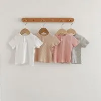 Summer Newborn Infant Baby Boy Girls Fallow Solid Color T-Shirt Round Neck Muslin Candy Color Kids Fashion Baby Clothing