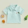 Toddler Baby Boys Girls Embroidery Shirt Striped Print Short Sleeve Lapel Button Down Shirts Summer Clothes