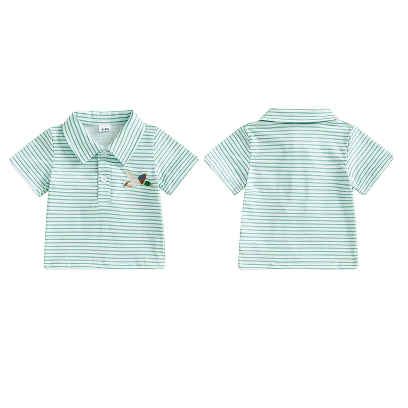 Toddler Baby Boys Girls Embroidery Shirt Striped Print Short Sleeve Lapel Button Down Shirts Summer Clothes