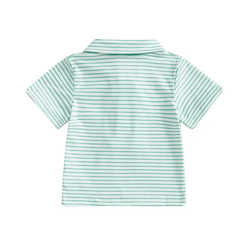 Toddler Baby Boys Girls Embroidery Shirt Striped Print Short Sleeve Lapel Button Down Shirts Summer Clothes