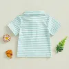 Toddler Baby Boys Girls Embroidery Shirt Striped Print Short Sleeve Lapel Button Down Shirts Summer Clothes