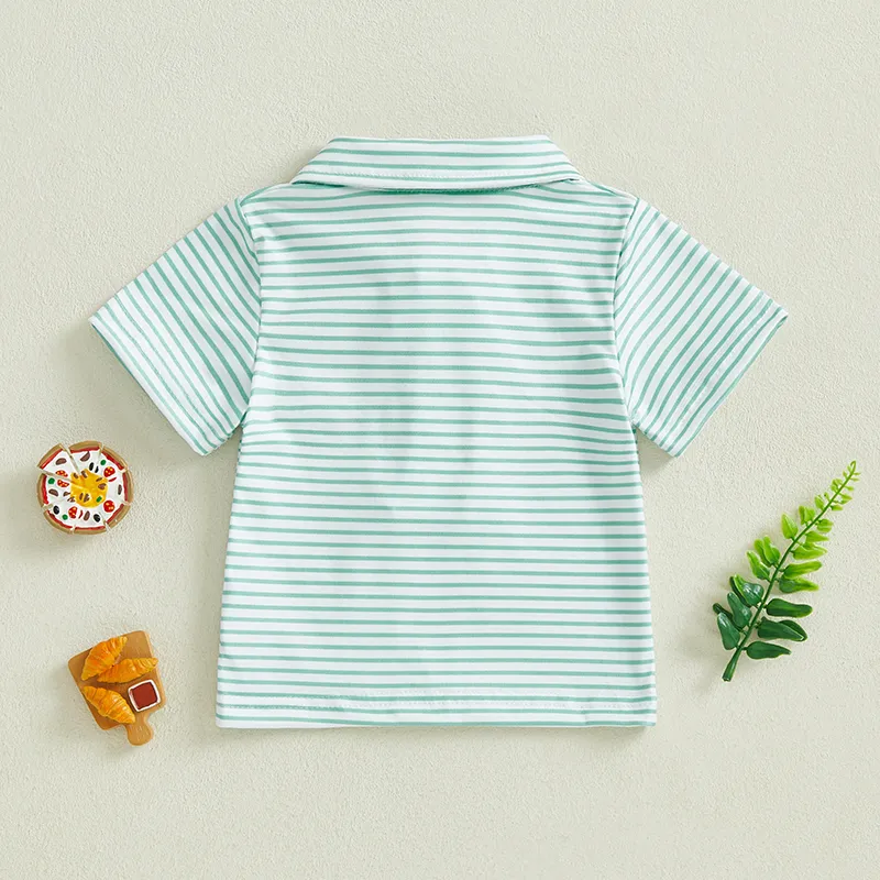 Toddler Baby Boys Girls Embroidery Shirt Striped Print Short Sleeve Lapel Button Down Shirts Summer Clothes