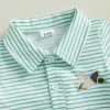 Toddler Baby Boys Girls Embroidery Shirt Striped Print Short Sleeve Lapel Button Down Shirts Summer Clothes