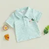 Toddler Baby Boys Girls Embroidery Shirt Striped Print Short Sleeve Lapel Button Down Shirts Summer Clothes