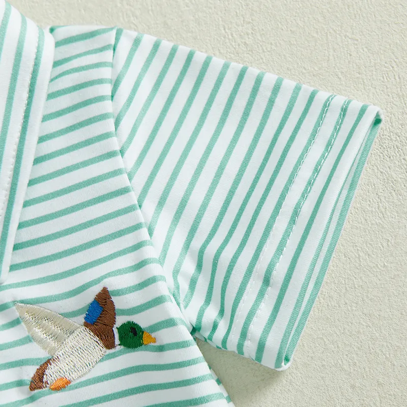 Toddler Baby Boys Girls Embroidery Shirt Striped Print Short Sleeve Lapel Button Down Shirts Summer Clothes