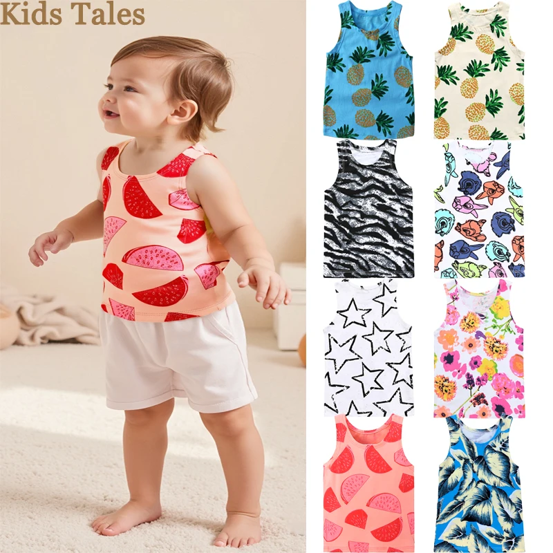 2025 Summer Infant Clothing Baby Boys Cotton Printing Sleeveless Newborn Girls Breathable Casual T-shirts Fashion Girl Tops 0-3Y