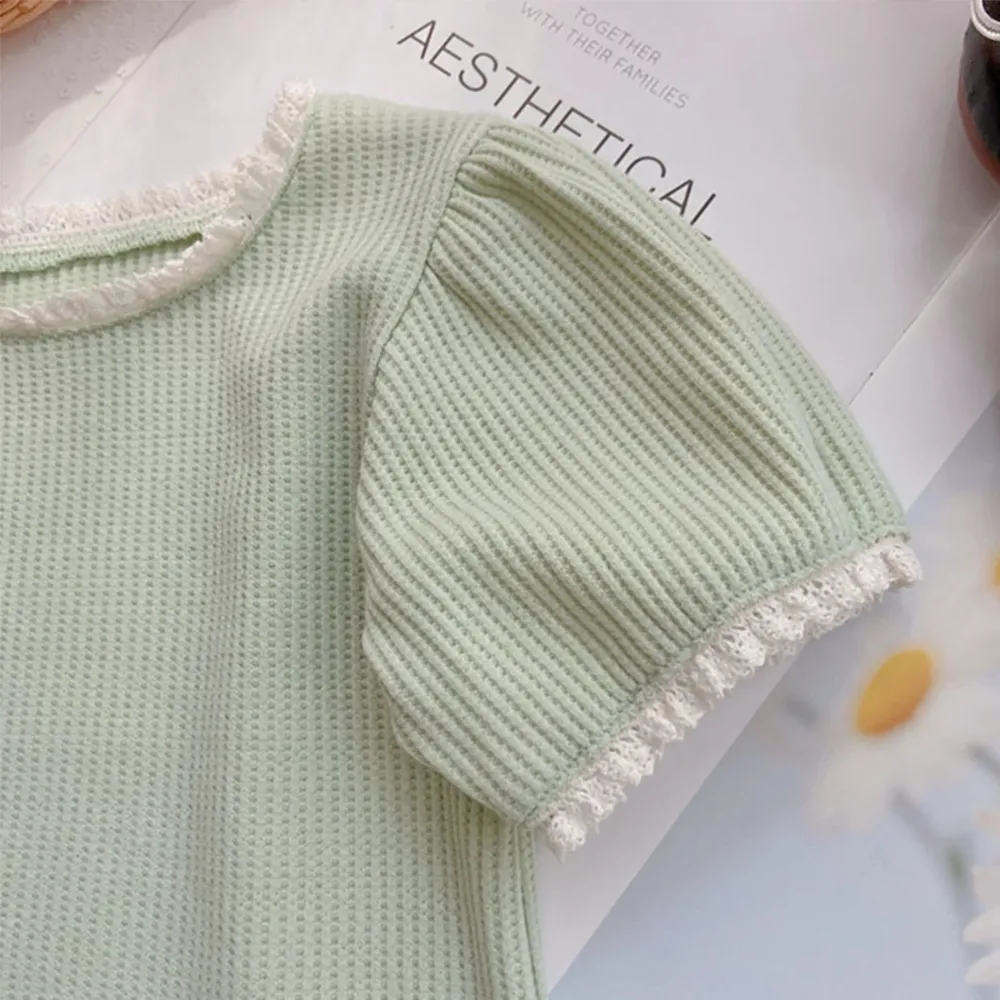 Girl Baby Summer Fresh Lace Short Sleeve Round Neck Top T-shirt