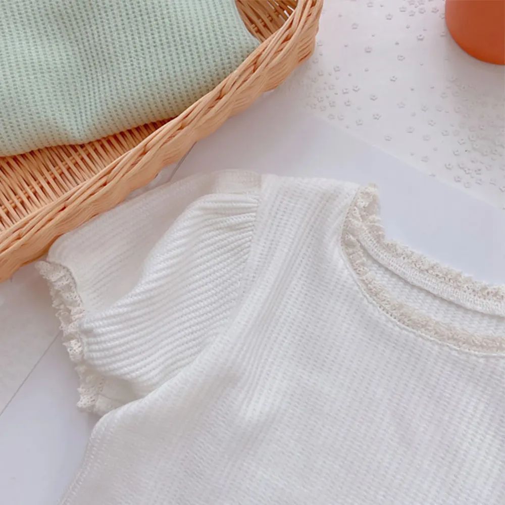 Girl Baby Summer Fresh Lace Short Sleeve Round Neck Top T-shirt