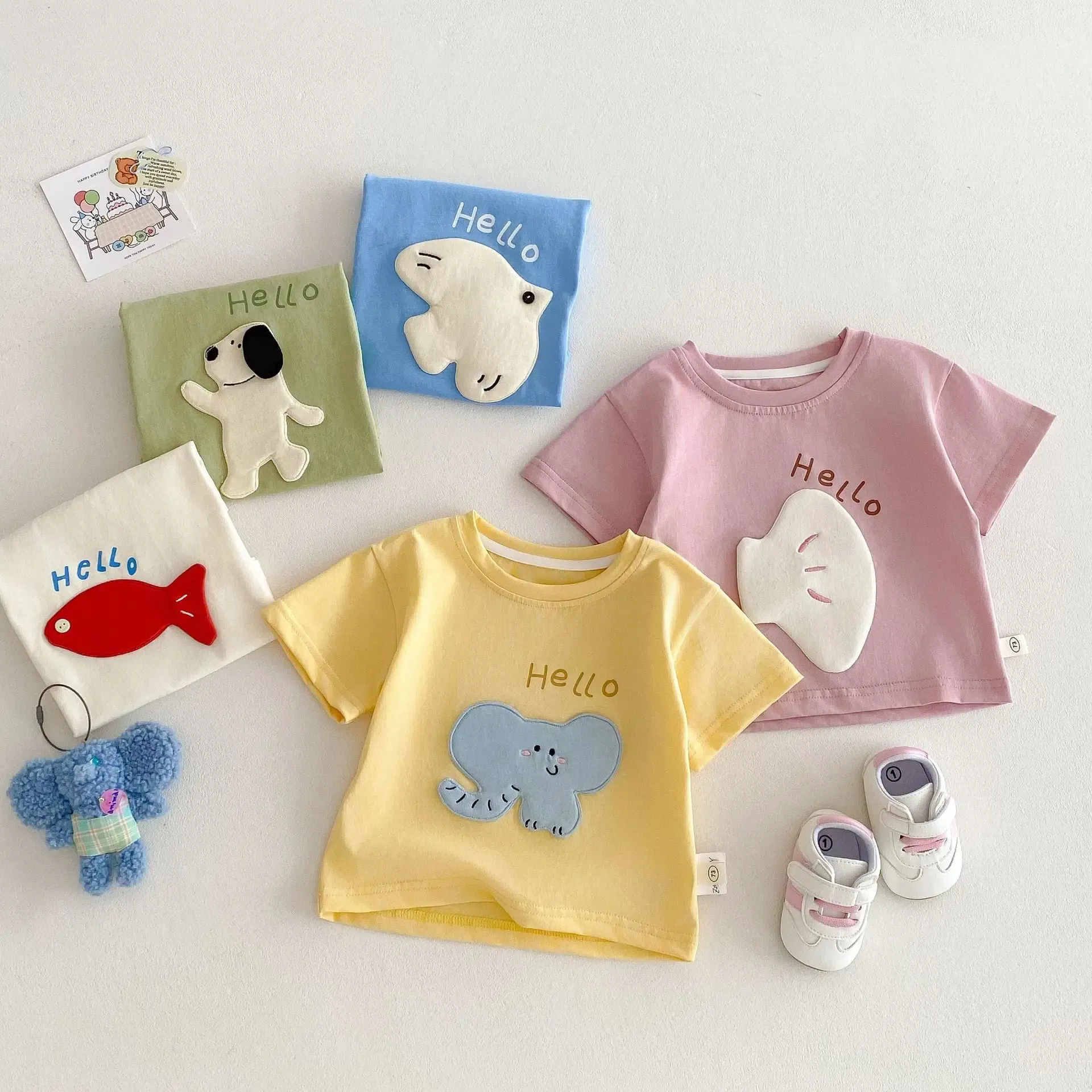 Children's Patch T-shirt 2025 New Summer Boys' Three Dimensional Elephant Short Sleeve Top Baby Thin Girls' Bottom Shirt