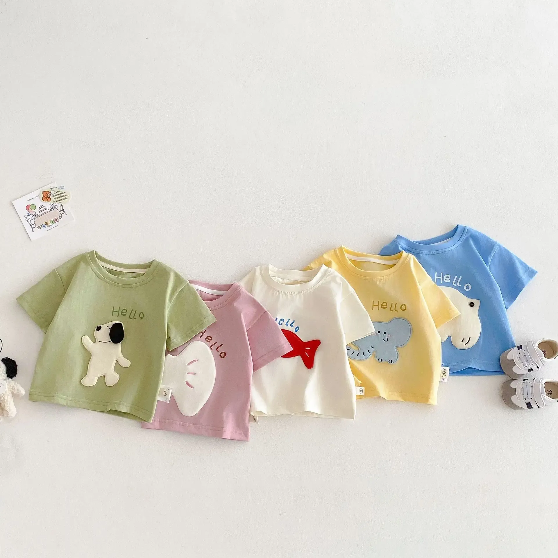 Children's Patch T-shirt 2025 New Summer Boys' Three Dimensional Elephant Short Sleeve Top Baby Thin Girls' Bottom Shirt