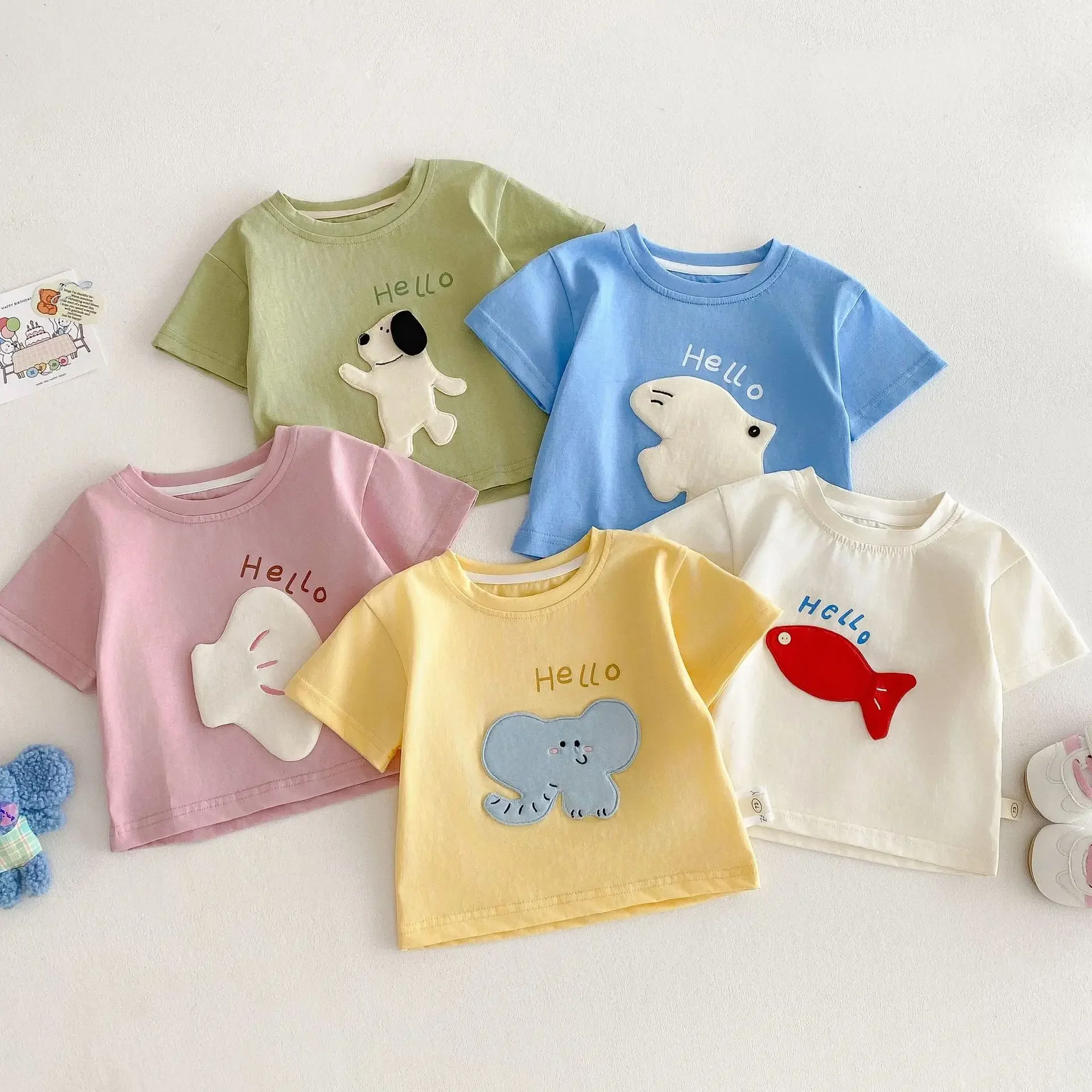 Children's Patch T-shirt 2025 New Summer Boys' Three Dimensional Elephant Short Sleeve Top Baby Thin Girls' Bottom Shirt