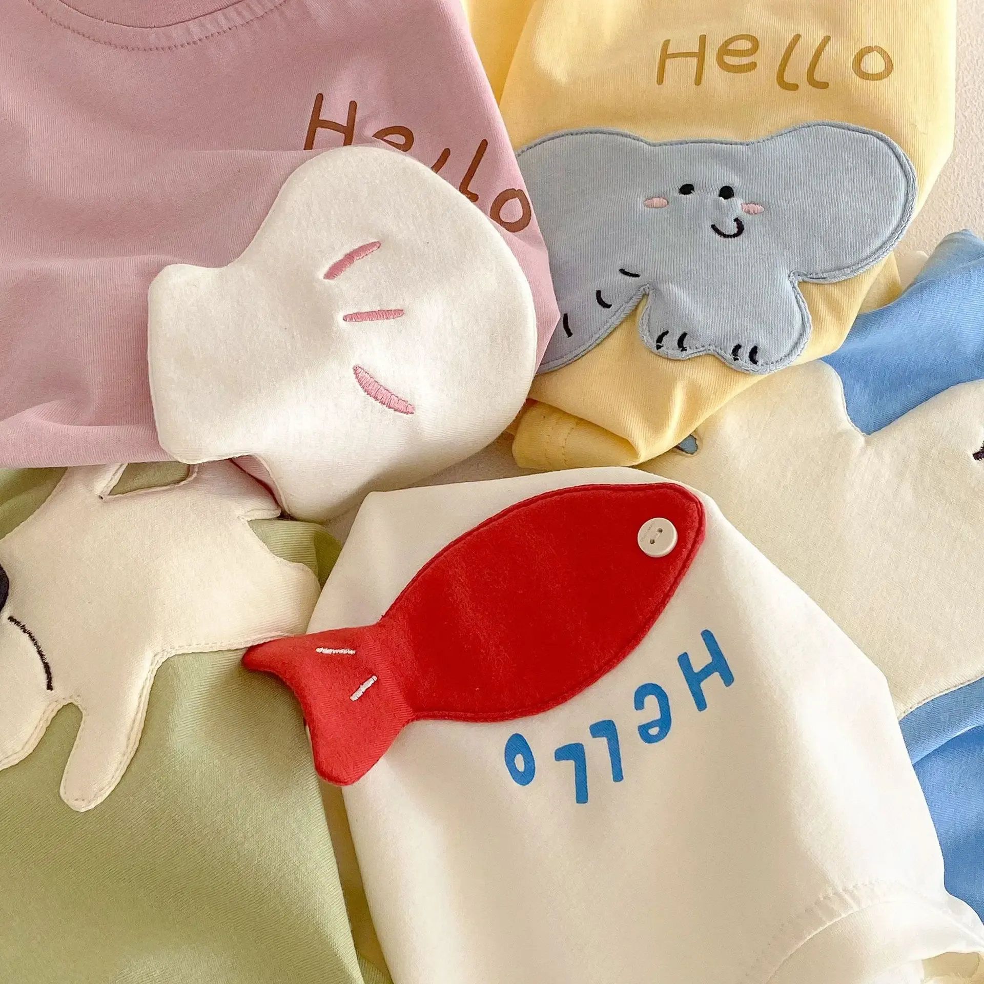 Children's Patch T-shirt 2025 New Summer Boys' Three Dimensional Elephant Short Sleeve Top Baby Thin Girls' Bottom Shirt