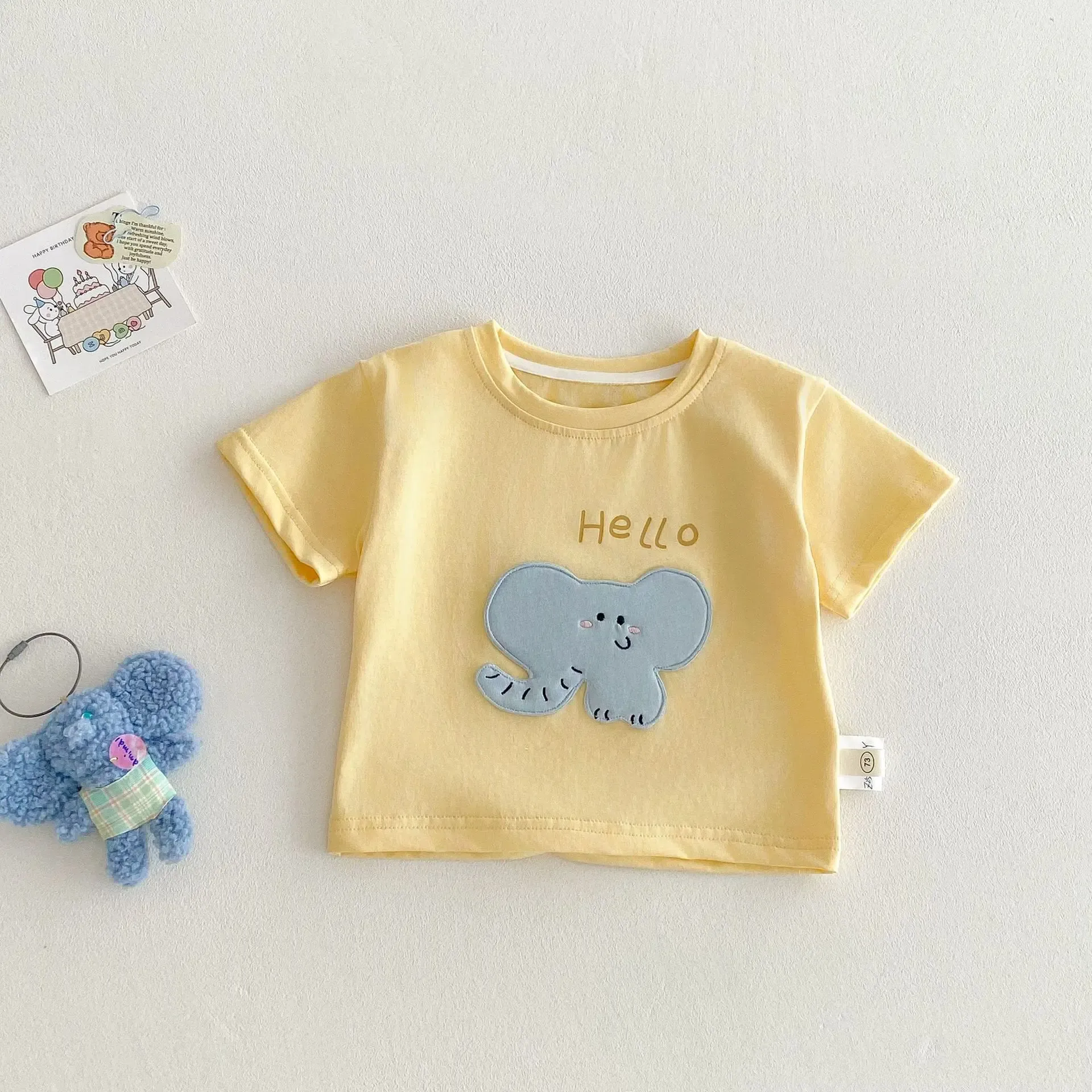Children's Patch T-shirt 2025 New Summer Boys' Three Dimensional Elephant Short Sleeve Top Baby Thin Girls' Bottom Shirt