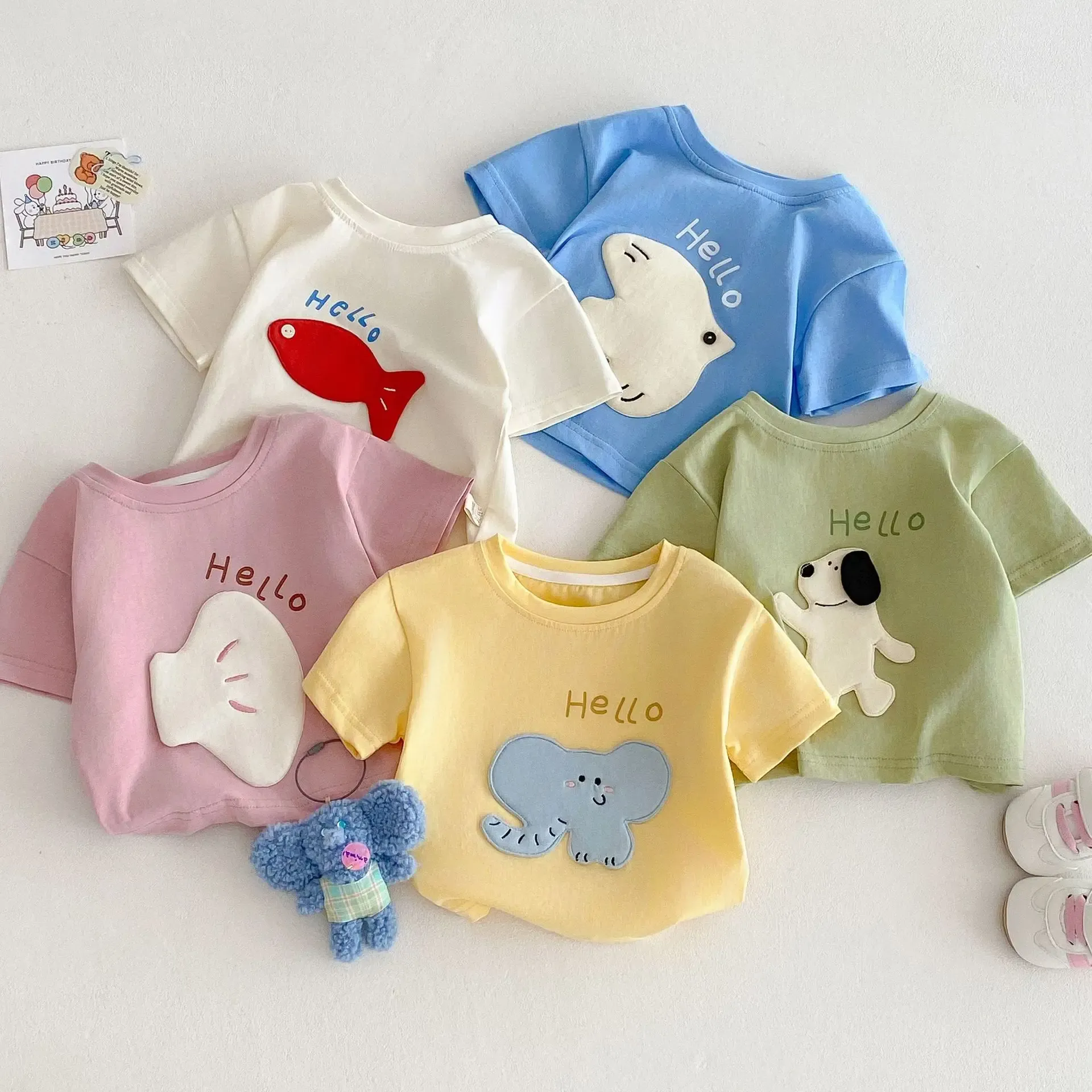 Children's Patch T-shirt 2025 New Summer Boys' Three Dimensional Elephant Short Sleeve Top Baby Thin Girls' Bottom Shirt